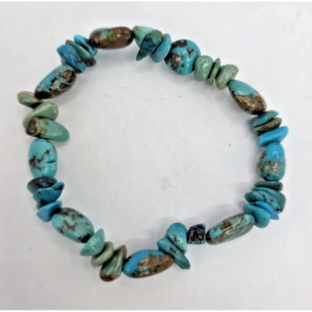 American Turquoise Gemstone Bracelet Natural Stretchy 6.25
